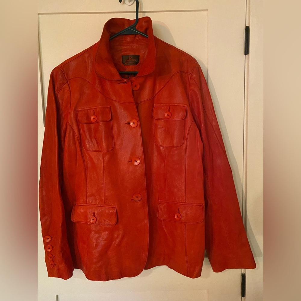 Women's cranberry Red Leather Jacket from Danier. Says 2XL, but more like XL